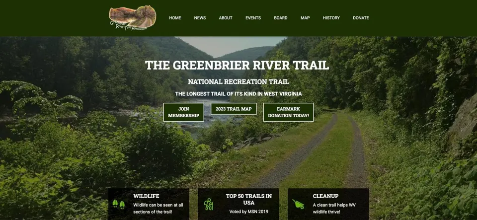 Greenbrier River Trail website as it launched
